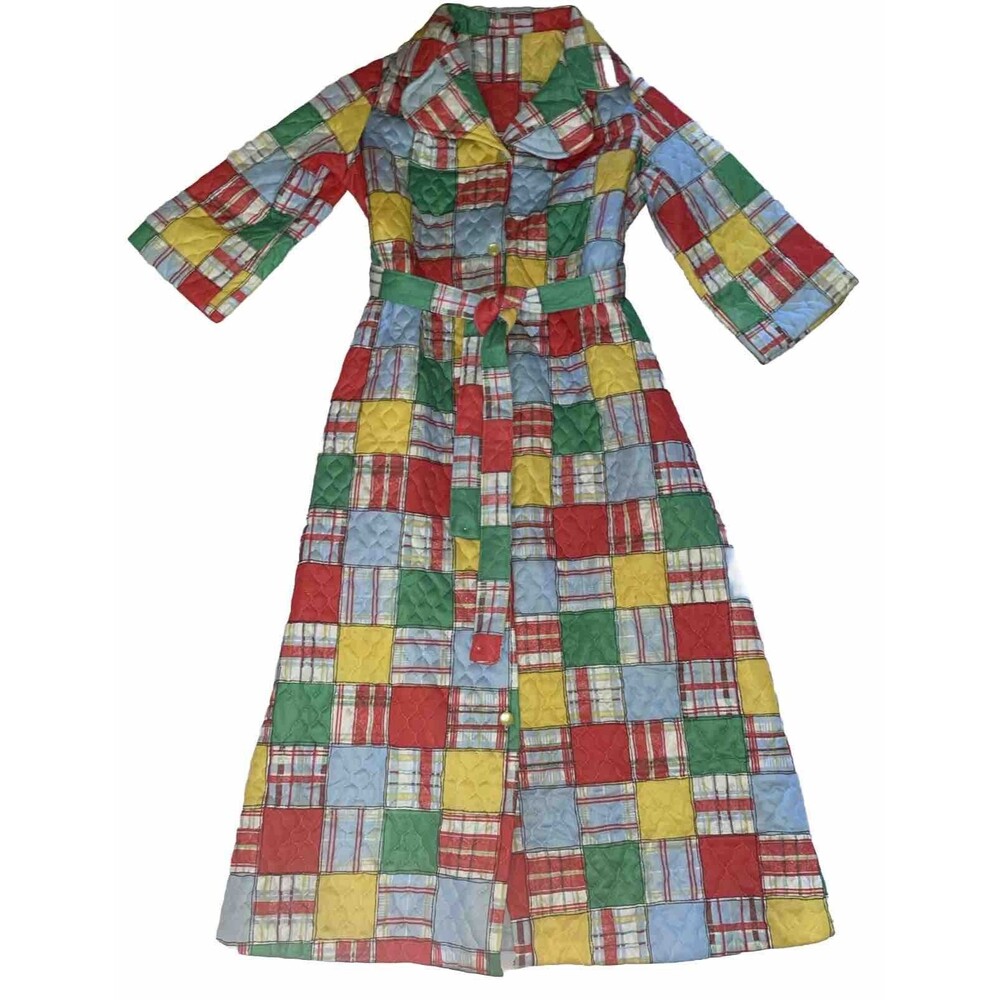 VTG Quilted Button Up Robe With Tie Size 16 Union made USA Beautiful Colors